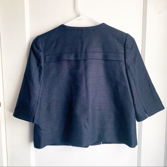 J. Crew Cropped Cotton Hemp Blend Jacket 3/4 Sleeve Navy Buttons Structured 0 - Picture 5 of 5